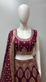Mulberry Gold Zari Bridal Lehenga Ensemble