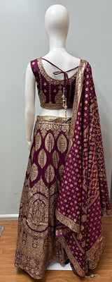 Mulberry Gold Zari Bridal Lehenga Ensemble