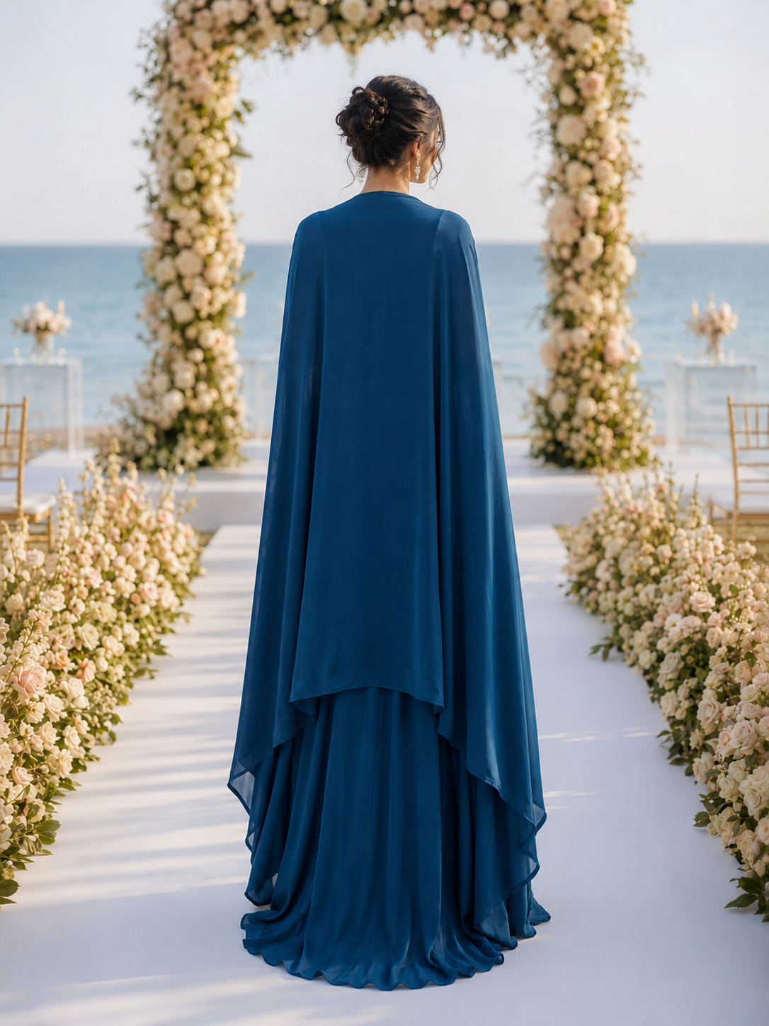 Teal Floral Embroidered Cape Palazzo Set
