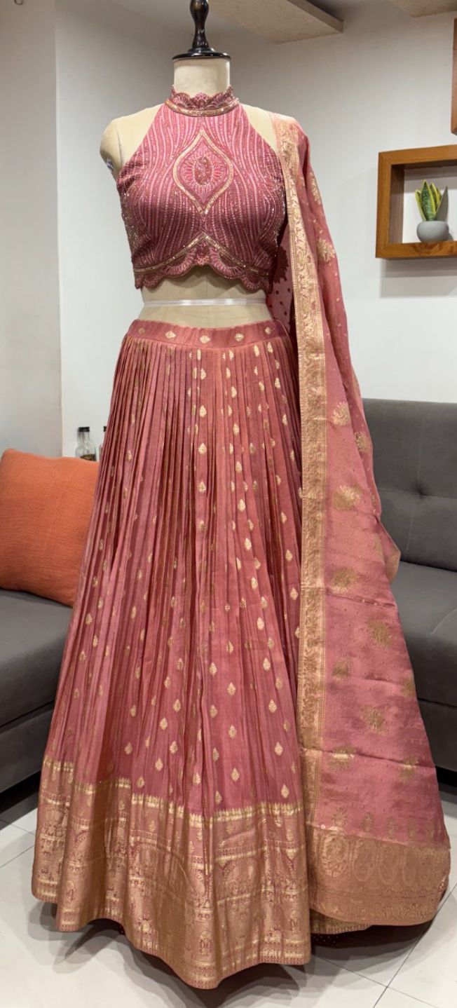 Rose Gold Pleated Lehenga Set