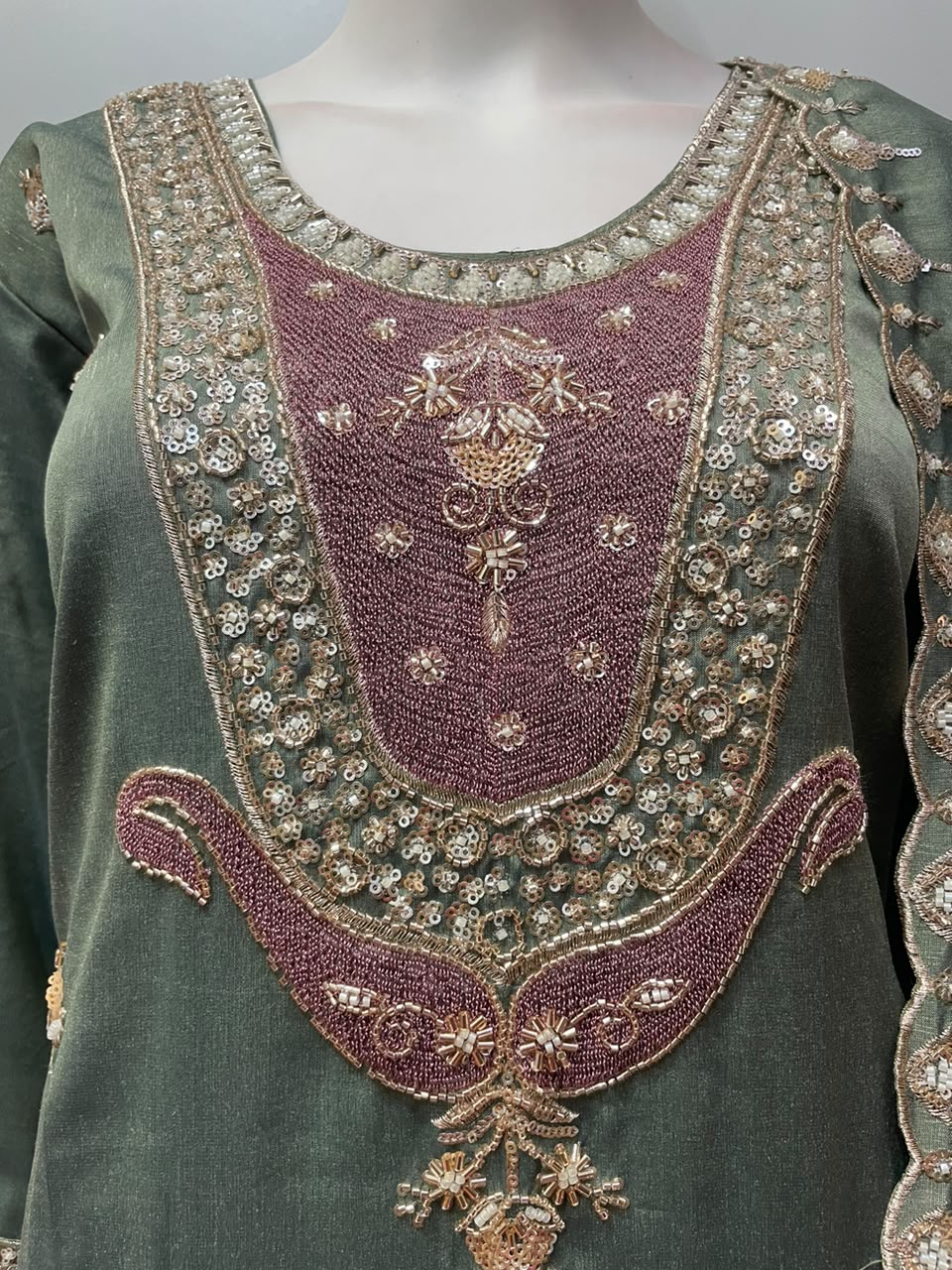 Sage Olive Mauve Jewel Palazzo Set