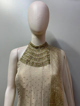Champagne Gold Halter Pastel Border Anarkali Set