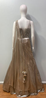 Champagne Taupe Silver Floral Draped Lehenga Set