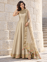 Champagne Gold Halter Pastel Border Anarkali Set