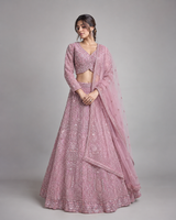 Dusty Mauve Silver Embroidered Bridal Lehenga