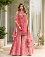 Rose Pink Jewel Embroidered Palazzo Ensemble