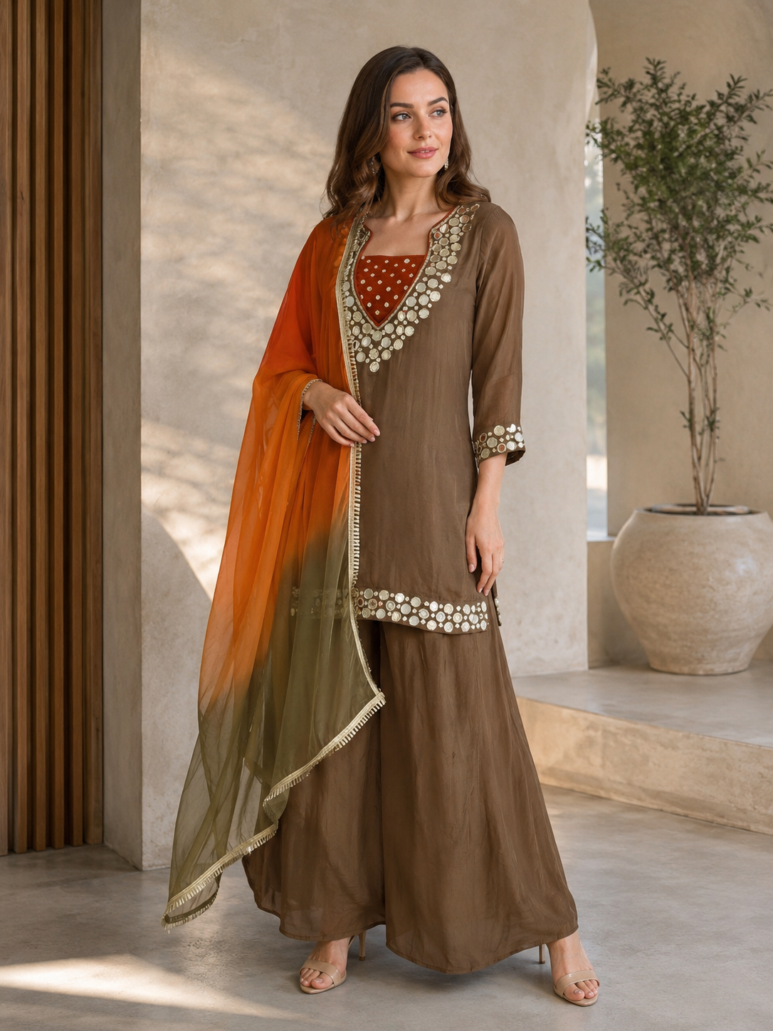 Mocha Mirror Sharara Couture Ensemble