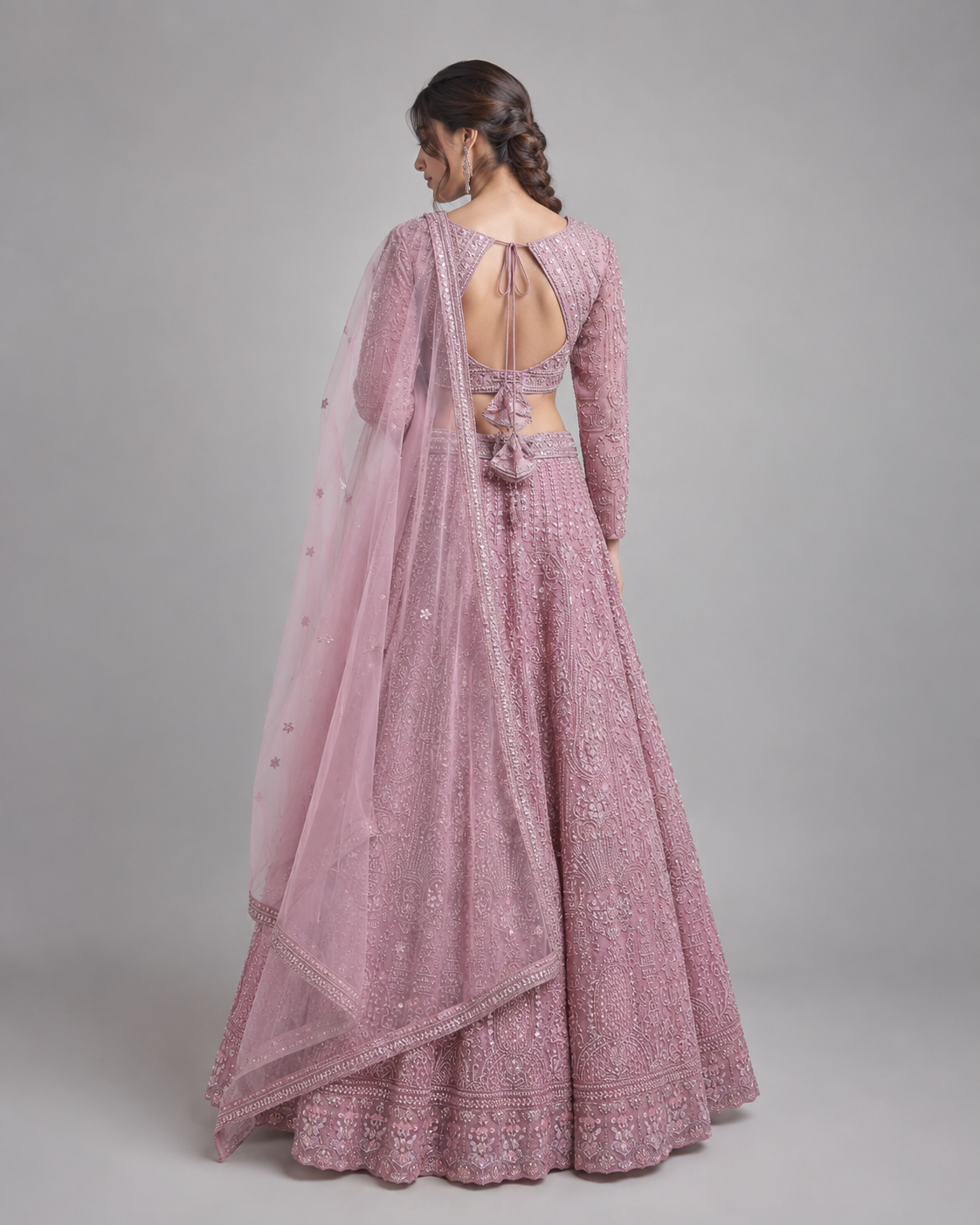 Dusty Mauve Silver Embroidered Bridal Lehenga