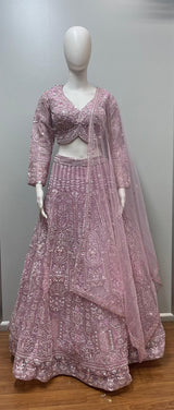 Dusty Mauve Silver Embroidered Bridal Lehenga