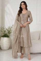 Champagne Taupe Embroidered Palazzo Set