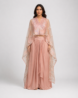 Blush Peach Embroidered Cape Palazzo Set