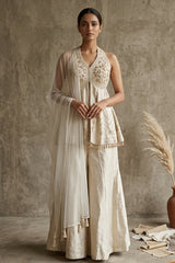 Ivory Champagne Antique Gold Jewel Peplum Palazzo Set