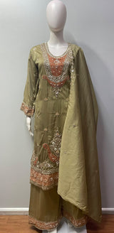 Antique Olive Copper Jewel Palazzo Set
