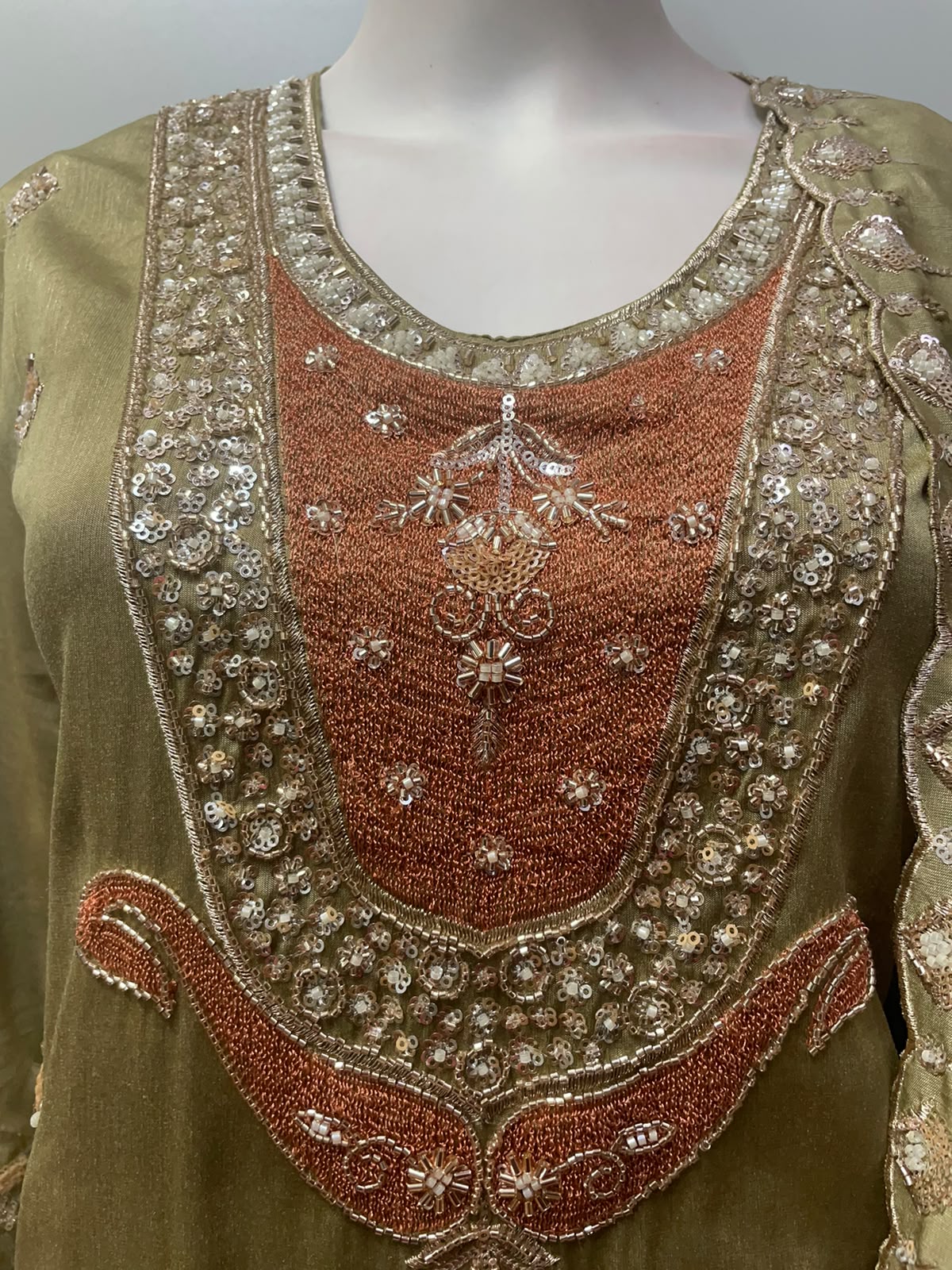 Antique Olive Copper Jewel Palazzo Set