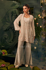 Ivory Embroidered Palazzo Suit