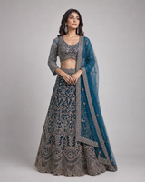 Deep Teal Antique Silver Bridal Lehenga