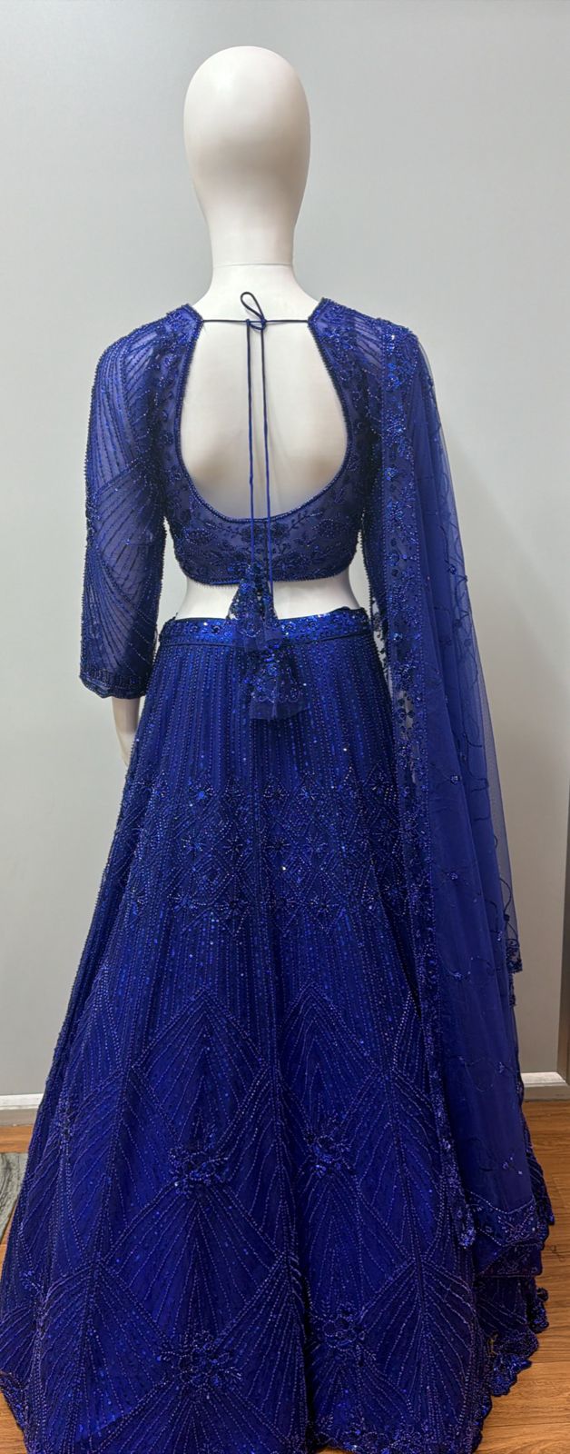 Cobalt Blue Sequin Net Lehenga Ensemble