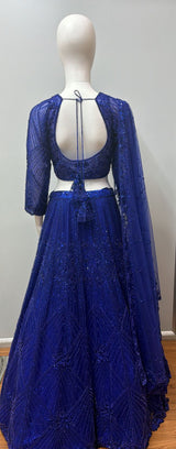 Cobalt Blue Sequin Net Lehenga Ensemble