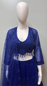 Cobalt Blue Sequin Net Lehenga Ensemble