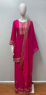 Rani Pink Gold Embroidered Festive Ensemble