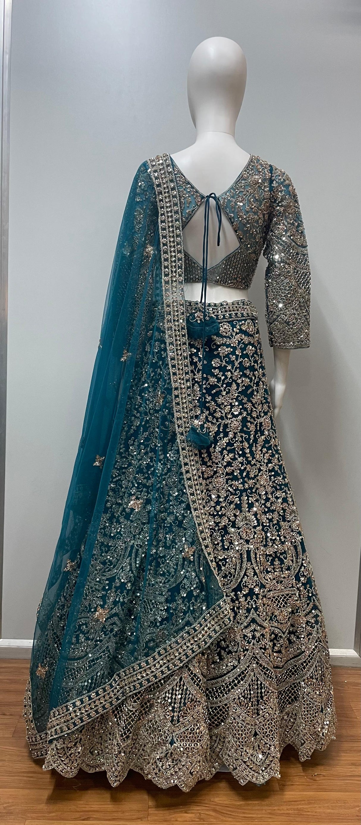 Deep Teal Antique Silver Bridal Lehenga