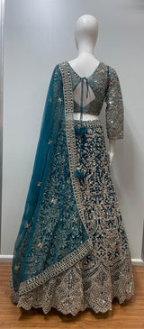 Deep Teal Antique Silver Bridal Lehenga