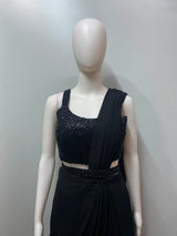 Classic Black Pre-Stitched Saree with Sequin Embellished Blouse – Contemporary Indian Party & Festive Wear