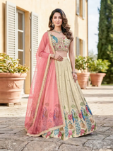 Peach Blossom Embroidered Lehenga Set