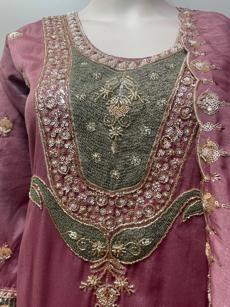 Dusty Mauve Olive Jewel Palazzo Set