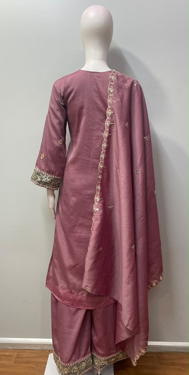 Dusty Mauve Olive Jewel Palazzo Set