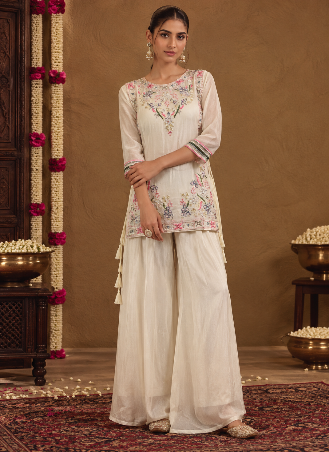 Ivory Blush Floral Palazzo Set