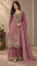 Dusty Mauve Olive Jewel Palazzo Set