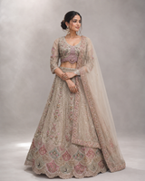 Taupe Rose Silver Bridal Lehenga Ensemble