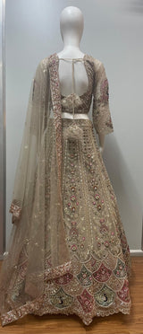 Taupe Rose Silver Bridal Lehenga Ensemble