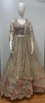 Taupe Rose Silver Bridal Lehenga Ensemble