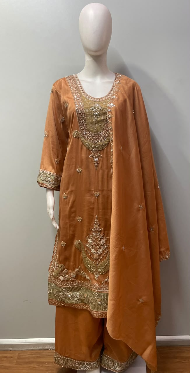 Burnt Copper Gold Jewel Palazzo Set