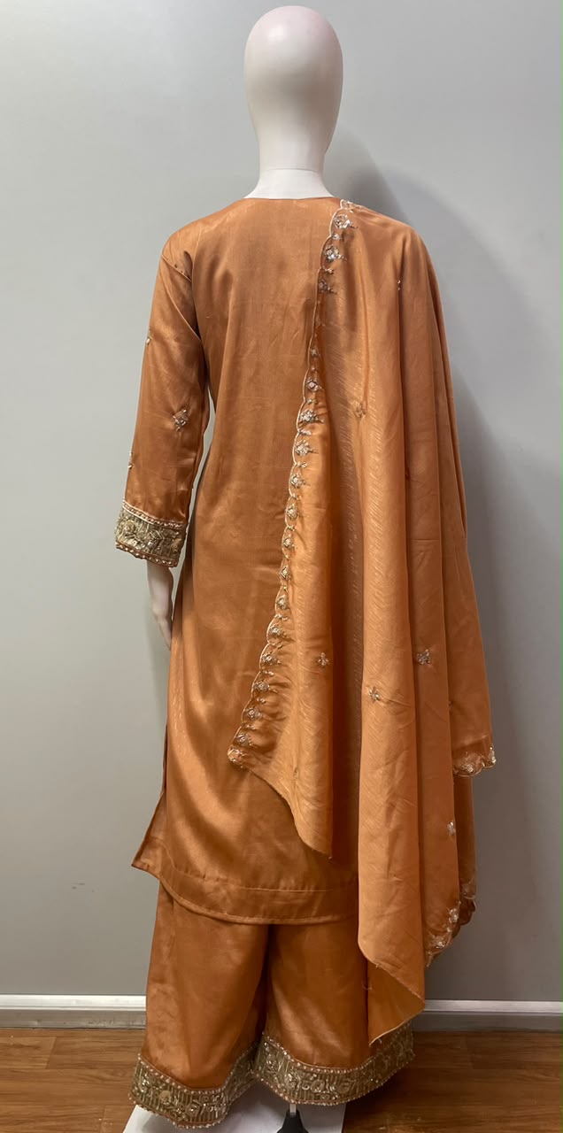 Burnt Copper Gold Jewel Palazzo Set