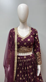 Wine Plum Antique Zari Lehenga Ensemble