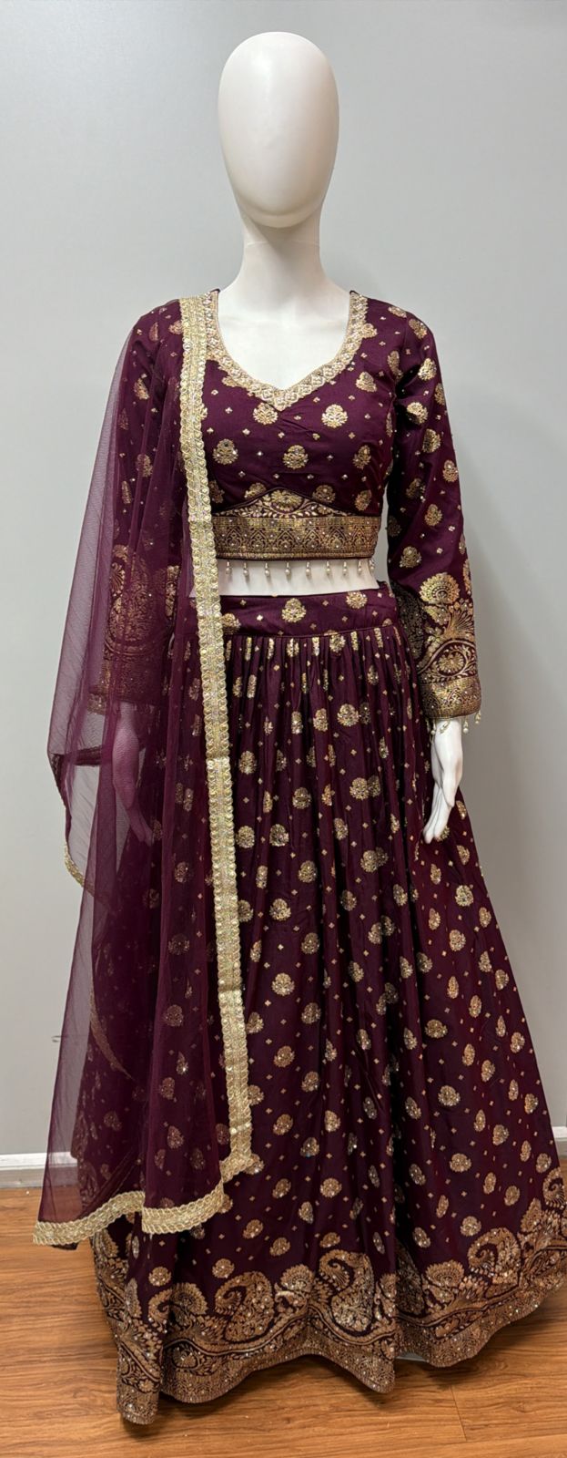 Wine Plum Antique Zari Lehenga Ensemble