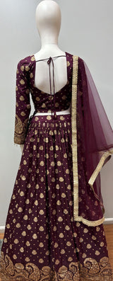 Wine Plum Antique Zari Lehenga Ensemble