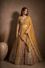 Saffron Blush Mirror Embroidered Bridal Lehenga Set