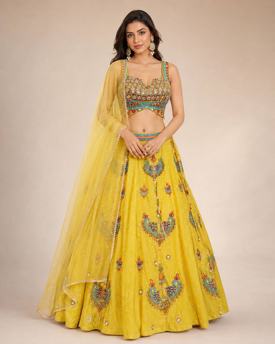 Haldi Yellow Mirror Lehenga Ensemble