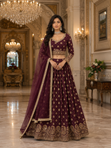 Wine Plum Antique Zari Lehenga Ensemble