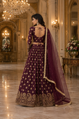 Wine Plum Antique Zari Lehenga Ensemble