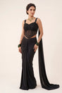 Midnight black corset with tonal sequin work and a draped floor-length skirt