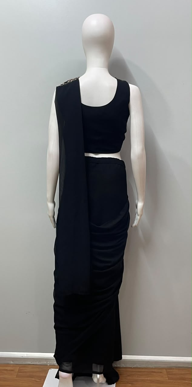 Black Zari Draped Saree Set - detail view
