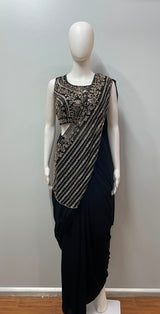 Black Zari Draped Saree Set - alternate view