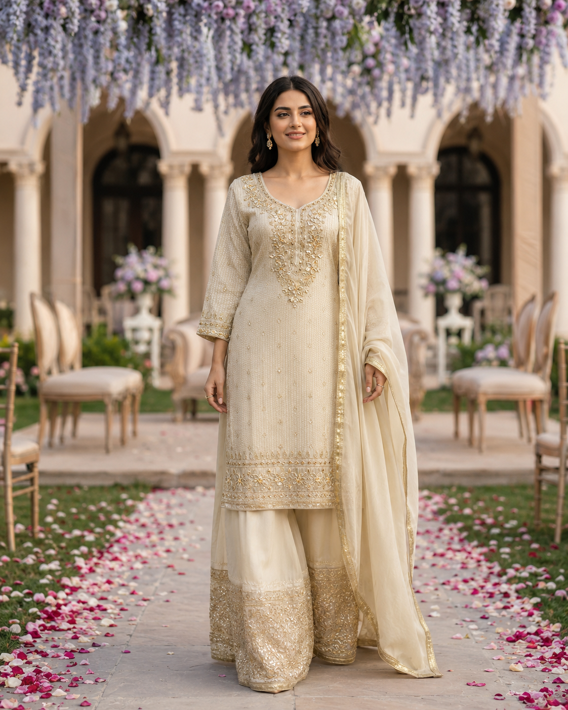 Ivory Gold Mirror Sharara Set