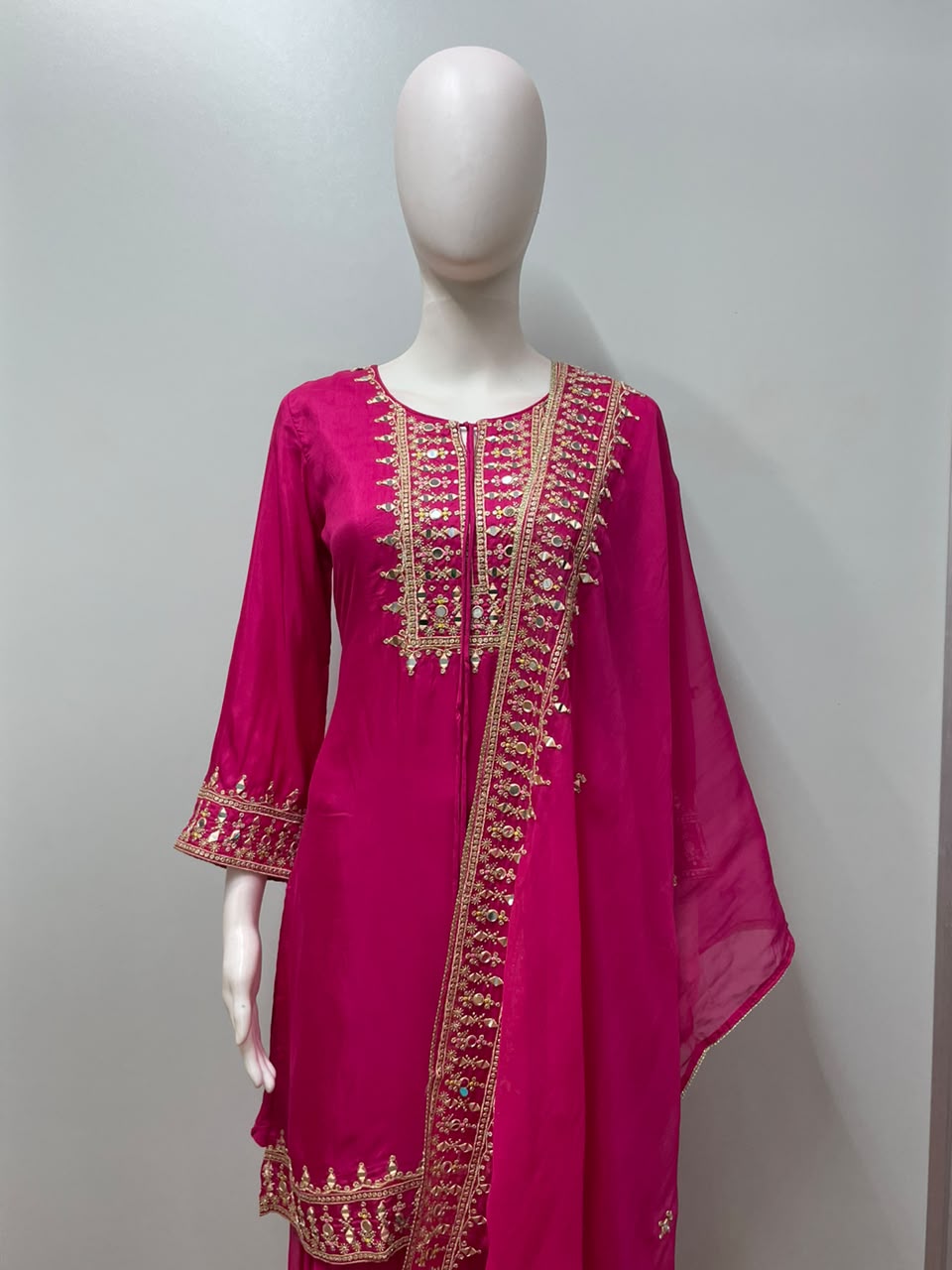 Rani Pink Gold Embroidered Festive Ensemble