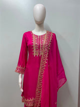 Rani Pink Gold Embroidered Festive Ensemble